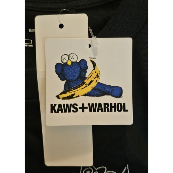 Uniqlo Kaws x Andy‎ Warhol Kaws/Robot Black T-Shirt Graphic Tee Size Large - Picture 3 of 5